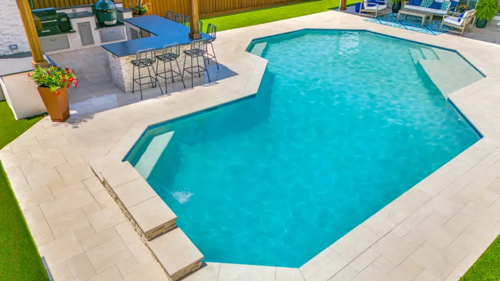 3d view of pool with kitchen beside of it